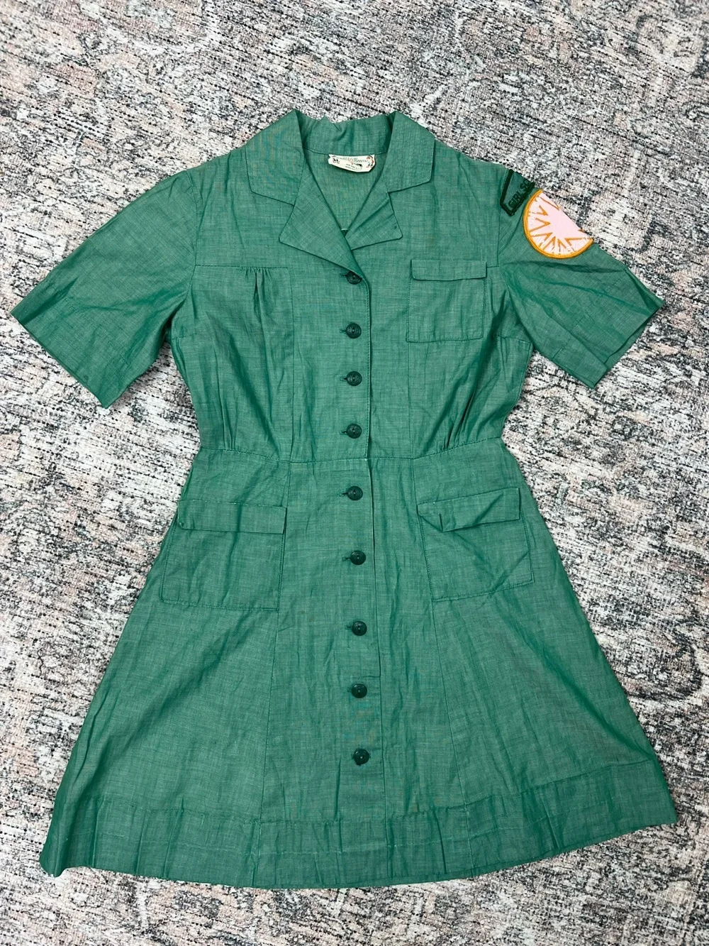 Vintage Official Girl Scout Dress 100% Cotton Green Girls 10/12